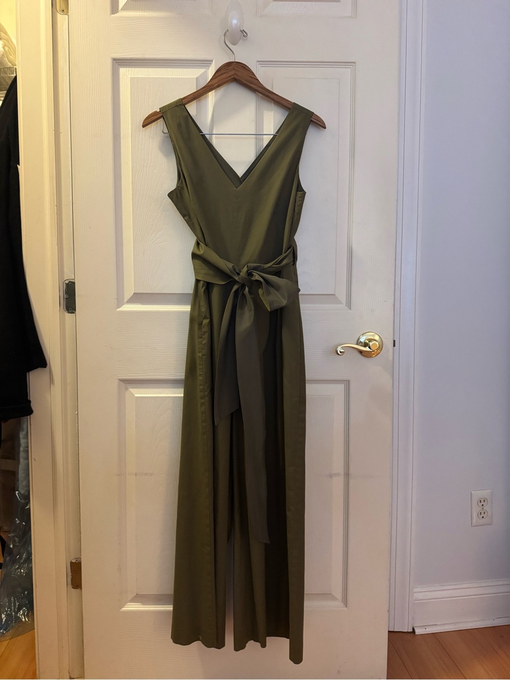 J. Crew Olive Green Sleeveless V-Neck Jumpsuit with Waist Tie